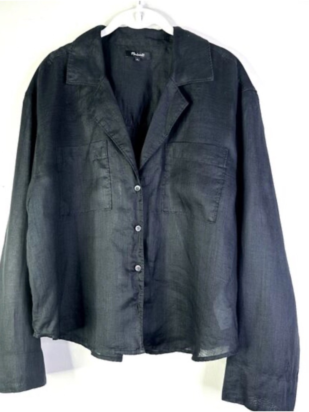 Madewell Black Button-Front Linen Blouse